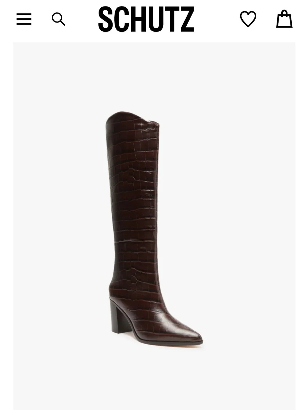 SCHUTZ Croc-Embossed Over-the-Knee Boot in Dark Brown
